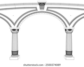 Contouring coloring of classical arch. Classic antique portal with columns in vector graphics. Column arch pillar frame roman greek antique line art. Vector illustration.