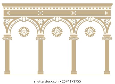 Contouring coloring of classical arch. Classic antique portal with columns in vector graphics