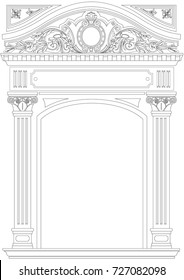 Contouring coloring of classical arch. Classic antique portal with columns in vector graphics