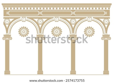 Contouring coloring of classical arch. Classic antique portal with columns in vector graphics