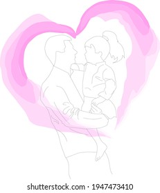 Contouring line drawing vector illustration. Father with daughter in hands. Father's day greeting card.