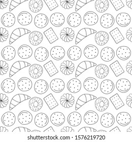 Contours of cookies on a white background seamless vector pattern. For packaging, design, decoration, fabric.