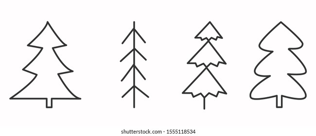 Contours of different Christmas trees on a white background. Doodle of firs