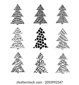 Contours of fir trees, 9 pieces. Vector EPS 10.