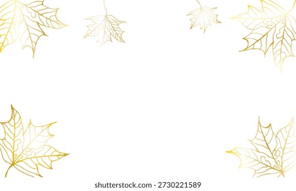 Contours of golden maple leaves falling on a transparent background