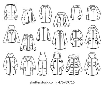 Contours of jackets for children isolated on white background