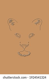 The Contours Of A Lion Cub. Drawing Of A Little Lion In Minimalism