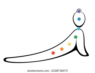 Contours of a man in yoga poses with chakra colors on a white background. Trendy idea design for poster, banner. Vector