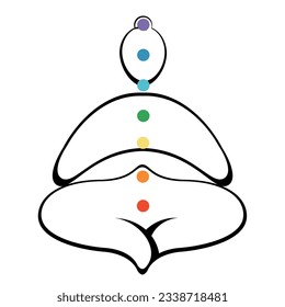 Contours of a man in yoga poses with chakra colors on a white background. Trendy idea design for poster, banner. Vector