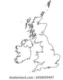 Contours of the map of Ireland, UK