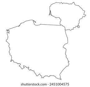 Contours of the map of Lithuania, Poland