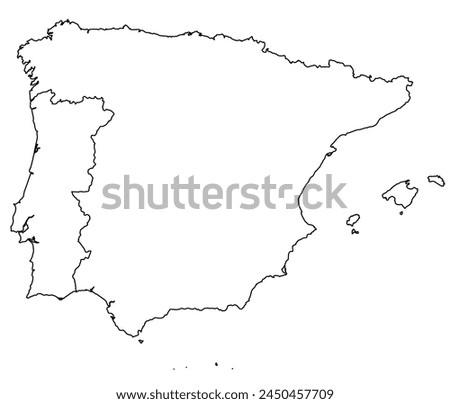Contours of the map of Portugal, Spain