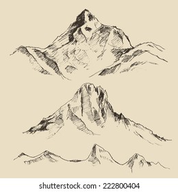 Contours of the mountains engraving vector illustration, hand drawn, sketch