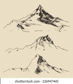 Contours of the mountains engraving vector illustration, hand drawn, sketch