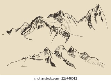 Contours of the mountains engraving vector illustration, hand drawn, sketch