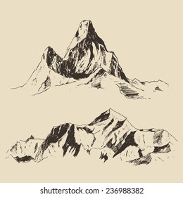 Contours the mountains engraving vector illustration  hand drawn  sketch