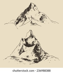 Contours of the mountains engraving vector illustration, hand drawn, sketch