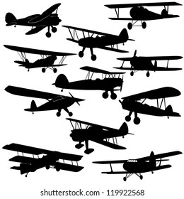 The contours of old aircraft and airplanes. Illustration on white background.