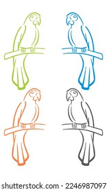 Contours Of A Parrot On A Branch Vector Illustration
