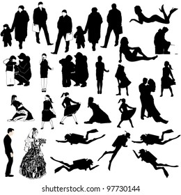 Contours of people on a white background