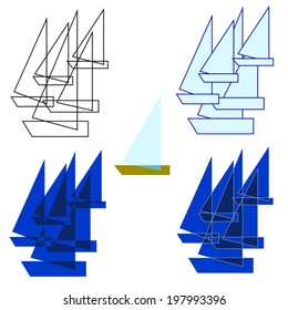 the contours of ships blue color in the stained glass style on white background vector