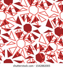 The contours and silhouettes of flowers are made of triangles. Seamless background. Red and pink colors.