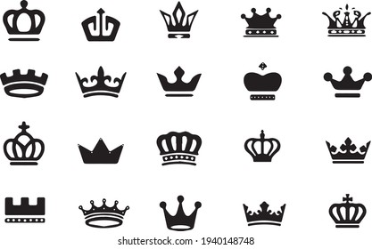 contornos, etiquetas que muestran coronas para su uso en sitios web y para tatuajes como patrones. Gráficos vectoriales para todos.