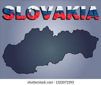 The contours of territory of Slovakia in grey colours and word Slovakia in colors of the oficial flag, red , blue and white