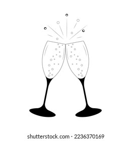 The contours of two glasses of champagne.