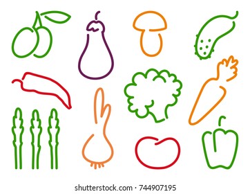 Contours of vegetables. Simple icons. Vector illustration