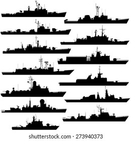 The contours of warships, frigates and corvettes. Illustration on white background. svg