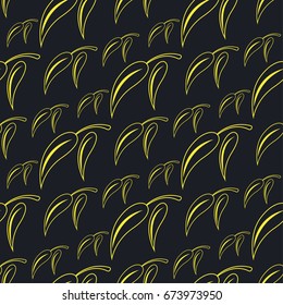 Contours of yellow leaves on a black background seamless pattern
