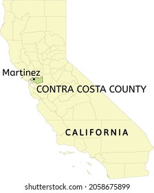 Contra Costa County and city of Martinez location on California state map