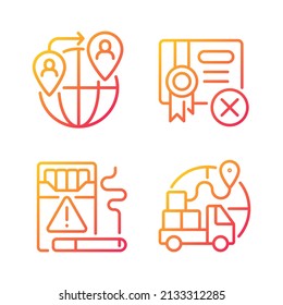 Contraband Gradient Linear Vector Icons Set. People Smuggling. Cigarettes Illegal Trading. Import Restrictions. Thin Line Contour Symbols Bundle. Isolated Outline Illustrations Collection