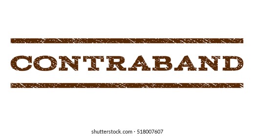 Contraband watermark stamp. Text caption between horizontal parallel lines with grunge design style. Rubber seal stamp with unclean texture. Vector brown color ink imprint on a white background.