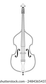 Contrabass black vector illustration, isolated on white background. Classical contrabass. Classic stringed musical instrument. Double bass, contrabass clipart. Black and white illustration.