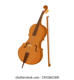 Contrabass with a bow. Stringed musical instruments. Illustration isolated. Flat vector
