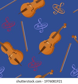 Contrabass with a bow. Stringed musical instruments. Illustration pattern. Flat vector