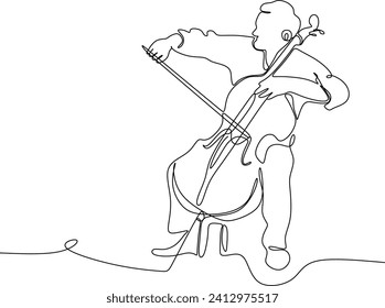 Contrabass, bajo doble y músico de una línea de arte. Dibujo continuo de línea de música, melodía, violín, vintage, música, retro, sinfónica, orquesta, violín, viola, sinfonía, violonchelo, músico, cuerda.