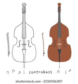 Contrabass hand drawn illustration set