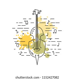 Contrabass icon isolated on background with painting splashes. Line style. Vector illustration