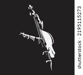contrabass player with black background silhouette style.