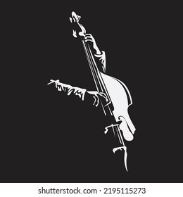 contrabass player with black background silhouette style.