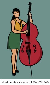 Contrabass player Vector illustration. Blues or jazz musician plays a contrabass. Element for flyer, posters of festival jazz music, jazz band performances. 