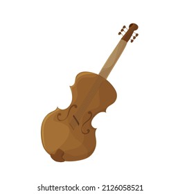 Contrabass or violin. Stringed musical instruments. Illustration isolated. Cartoon style vector on white