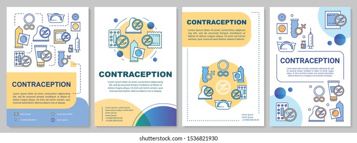 Contraception brochure template. STI prevention.  design with linear illustrations. Vector page layouts 
