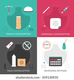 Contraception concept icons set with hormonal and behavioral methods flat isolated vector illustration 