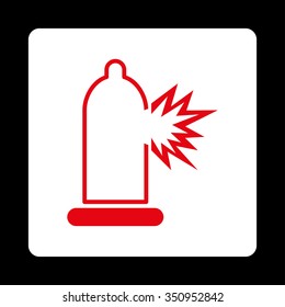 Contraception Damage vector icon. Style is flat rounded square button, red and white colors, black background.