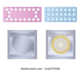 Contraception Day control pill medication  icons set. Realistic illustration of 4 Contraception Day control pill medication vector icons for web