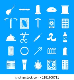 Contraception Day control pill medication oral test icons set. Simple illustration of 25 Contraception Day control pill medication oral test vector icons for web